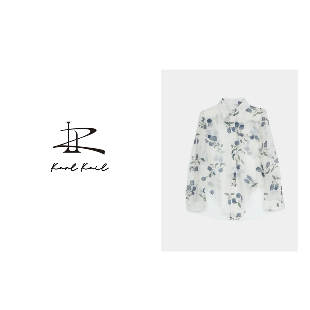 kARE KAIE【23073】天丝锦纶印花夏季宽松碎花时尚长袖气质防晒衬衫