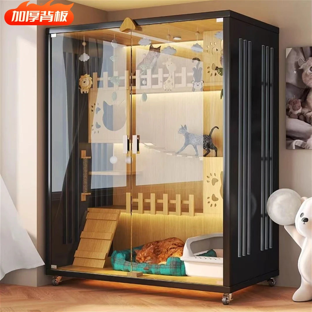 猫别墅透气多尺寸猫屋子猫笼子室内加厚背板豪华版超大玻璃门