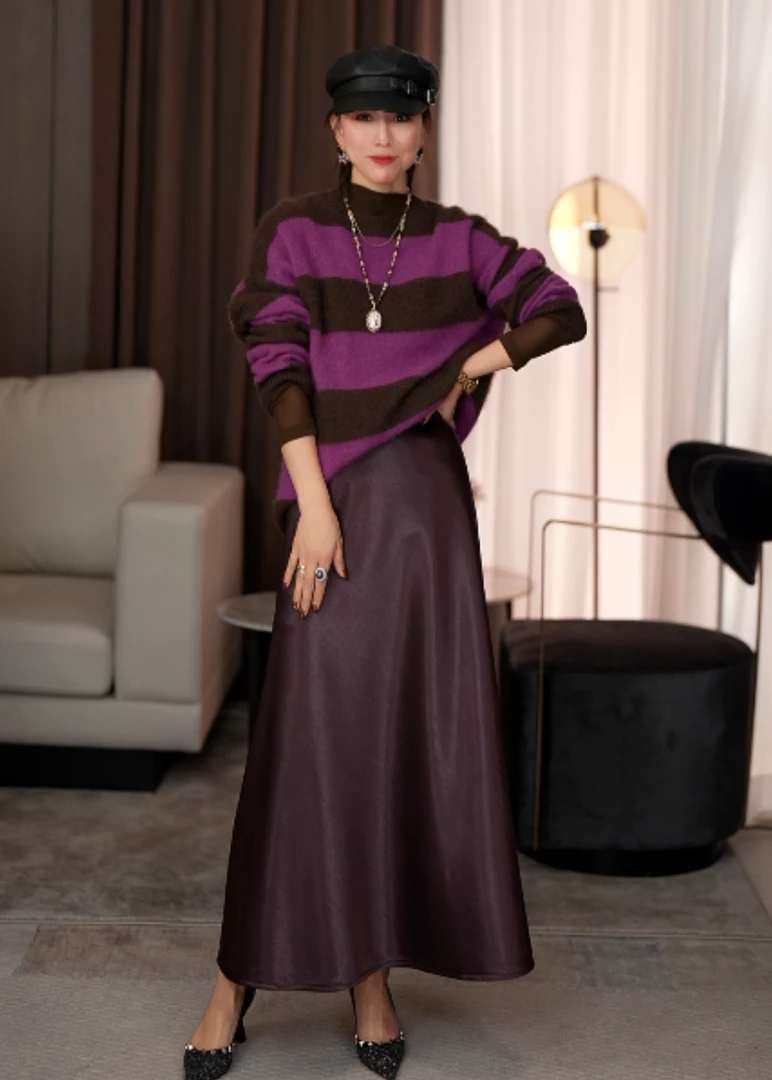 休闲百搭气质双色鱼尾半身裙女KX5824113004~裙长90起