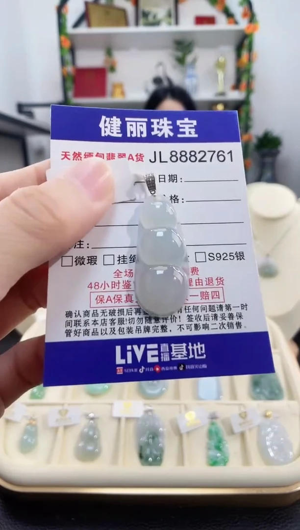 颈饰18K金镶嵌翡翠天然缅甸翡翠 富贵豆(一物一证)+银链