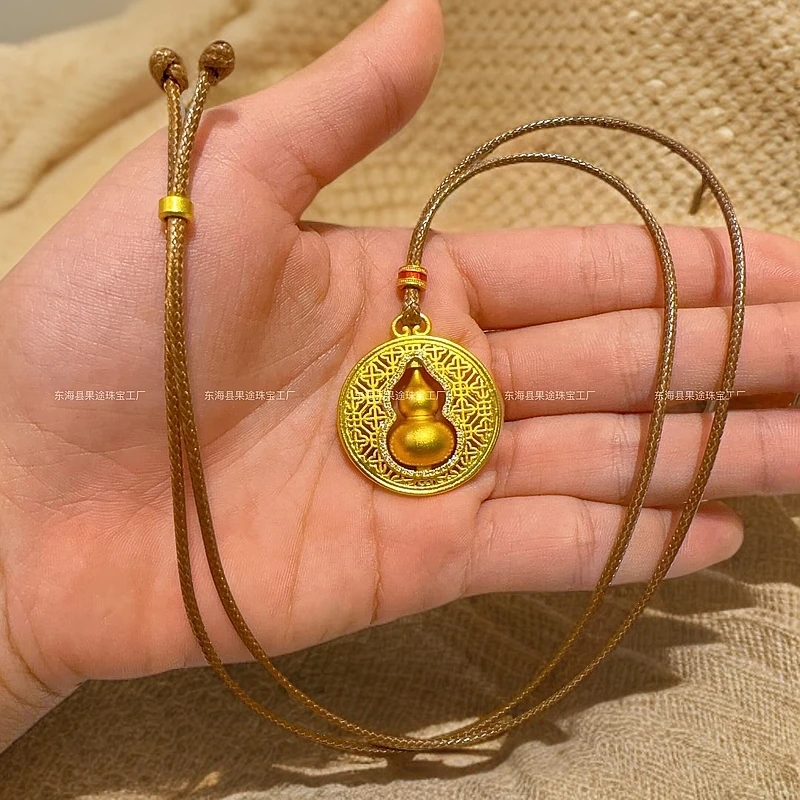 铜合金项链 铜镀K金旋转镶嵌手工葫芦吊坠长款编绳项链链子饰品