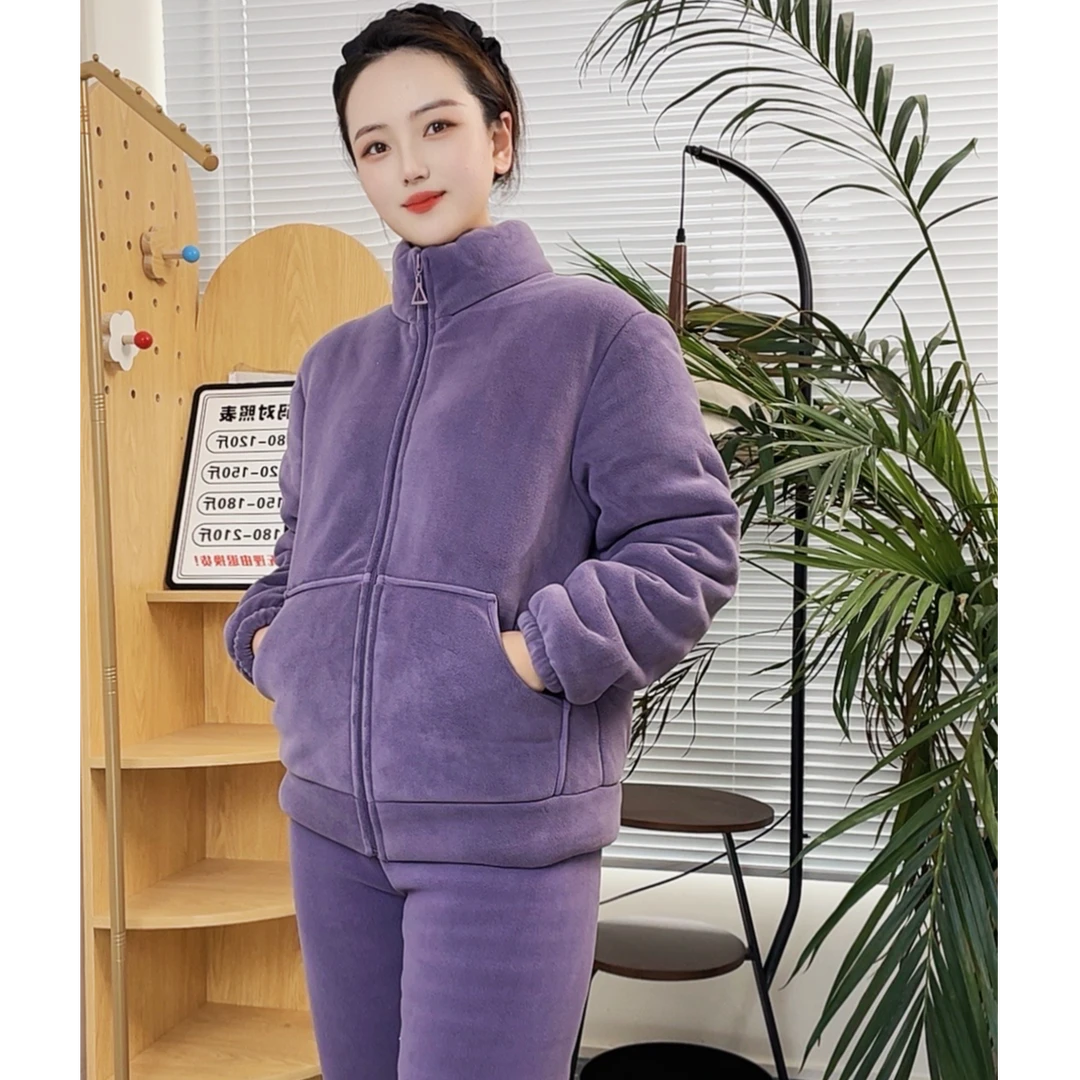 奥利绒秋冬季情侣家居服颗粒绒睡衣卫衣休闲时尚双面加绒加厚保暖