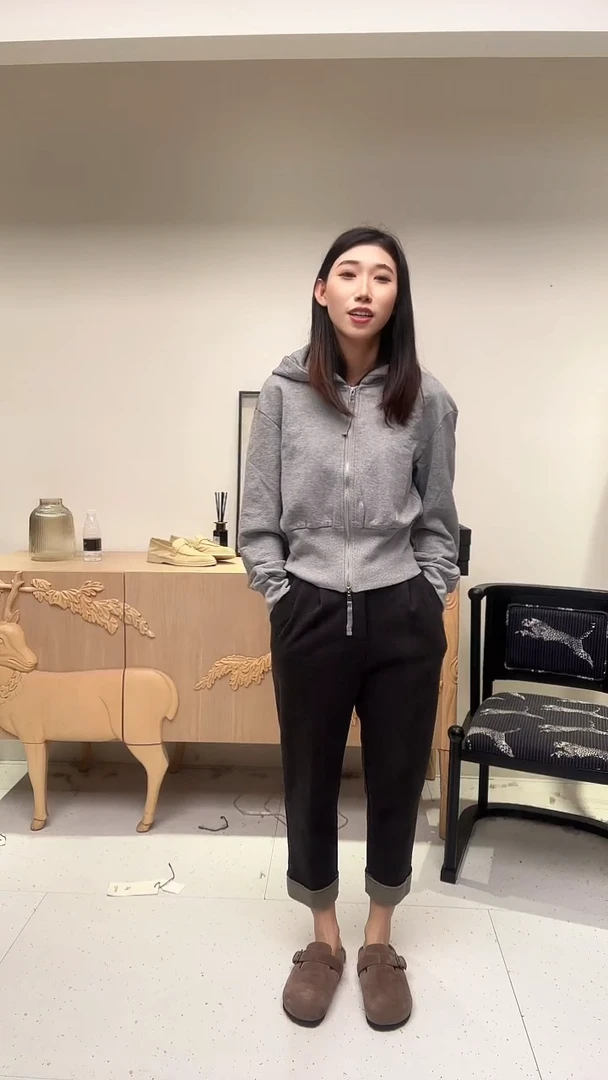 拼接黑色直筒加绒西裤