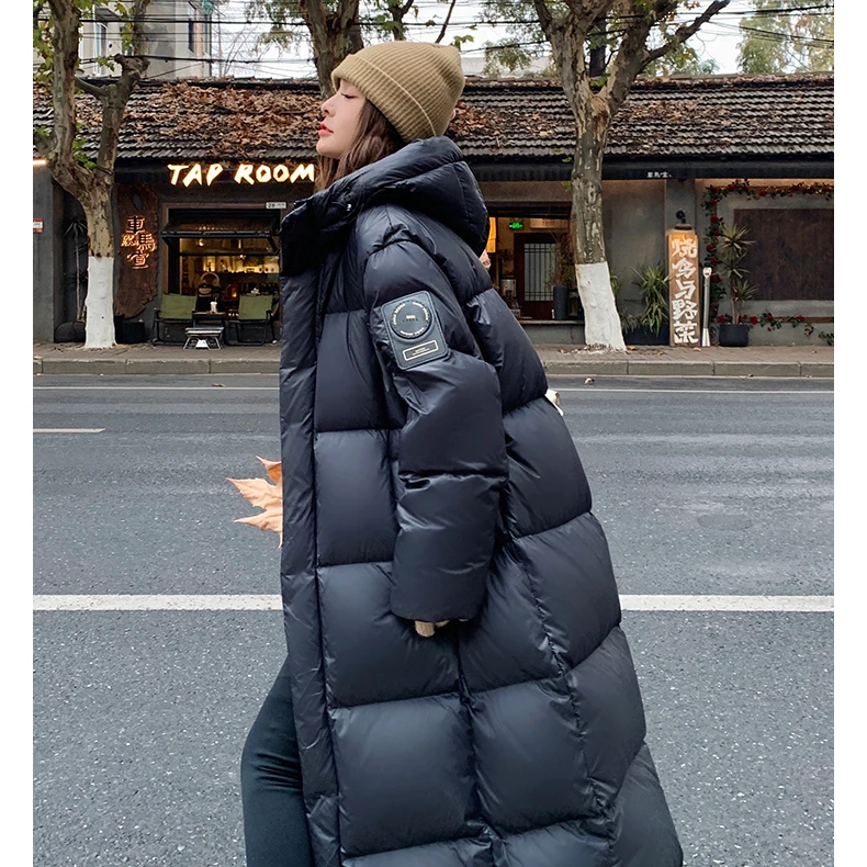 黑琻鹅绒男女同款羽绒服大长款极寒深冬