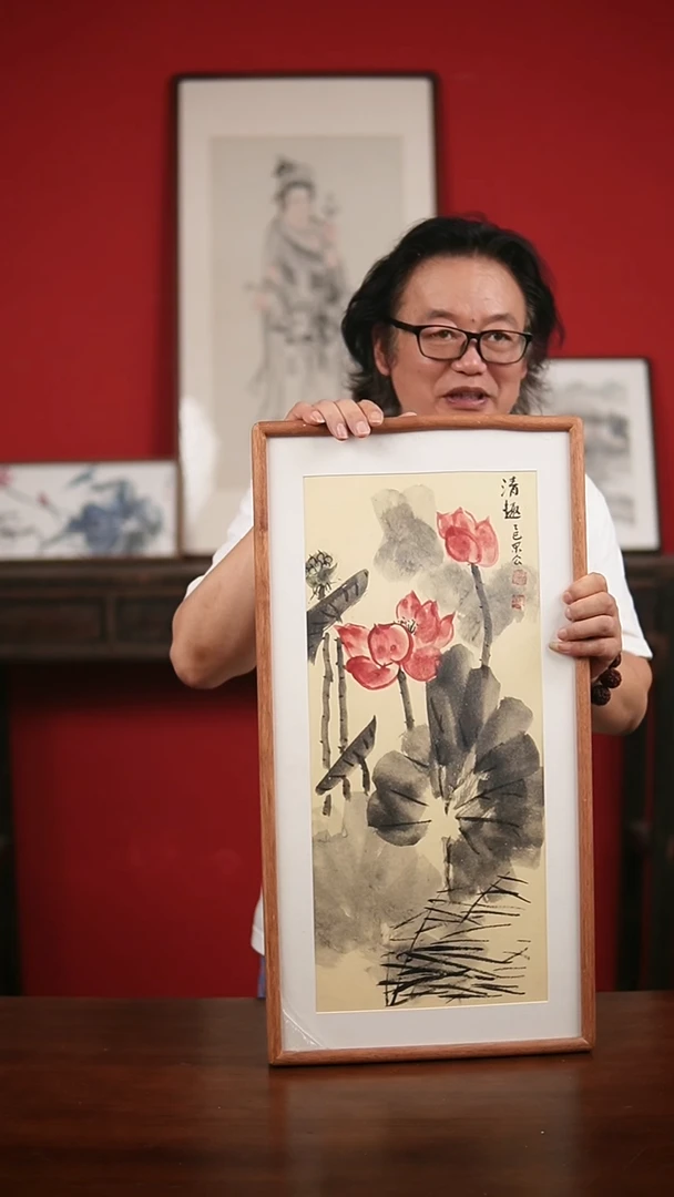 国画手写手绘-36*69实木框