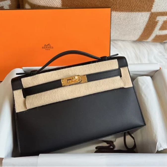 99新 Hermes/爱马仕 小花6欢 KELLY 一代 黑色 Swift皮 B刻金扣包
