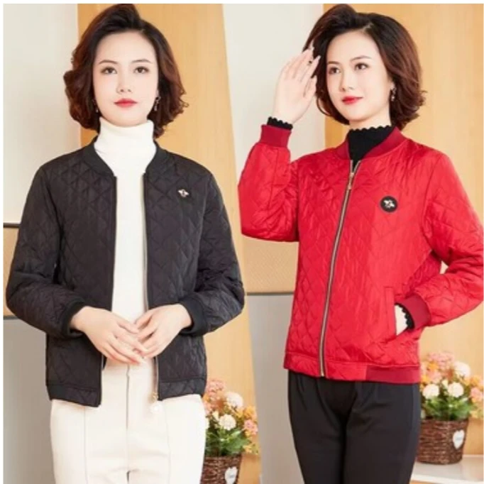 春秋女款轻薄棒球领棉衣 女士立领夹克外套 休闲洋气妈妈装时尚