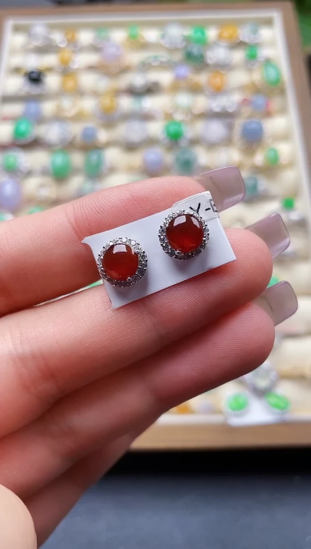 银S925镶嵌翡翠耳饰104