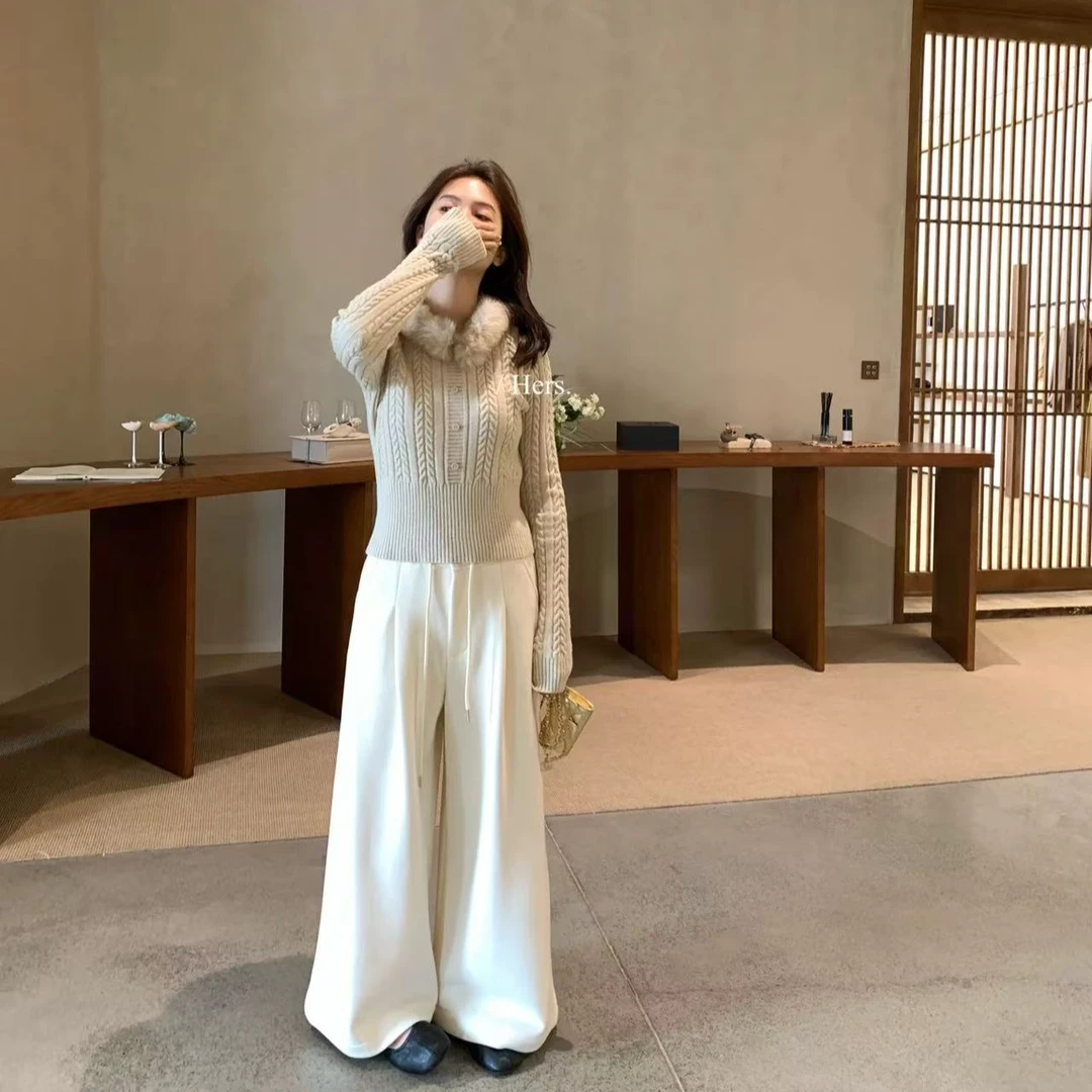 复古集市 毛领收腰麻花毛衣