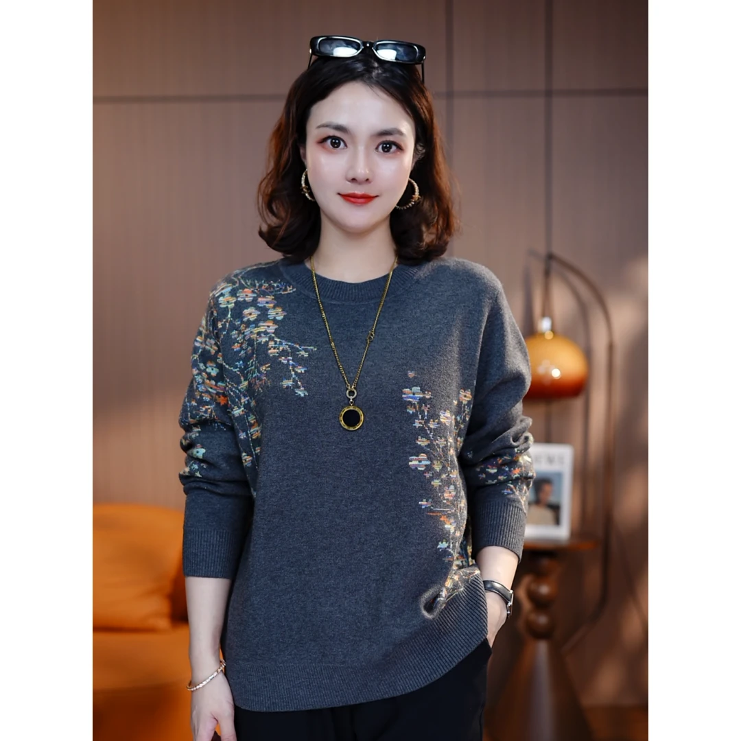 雅致灰调A新款羊毛衫毛衣洋气女百搭冬季显瘦保暖气质宽松中老年