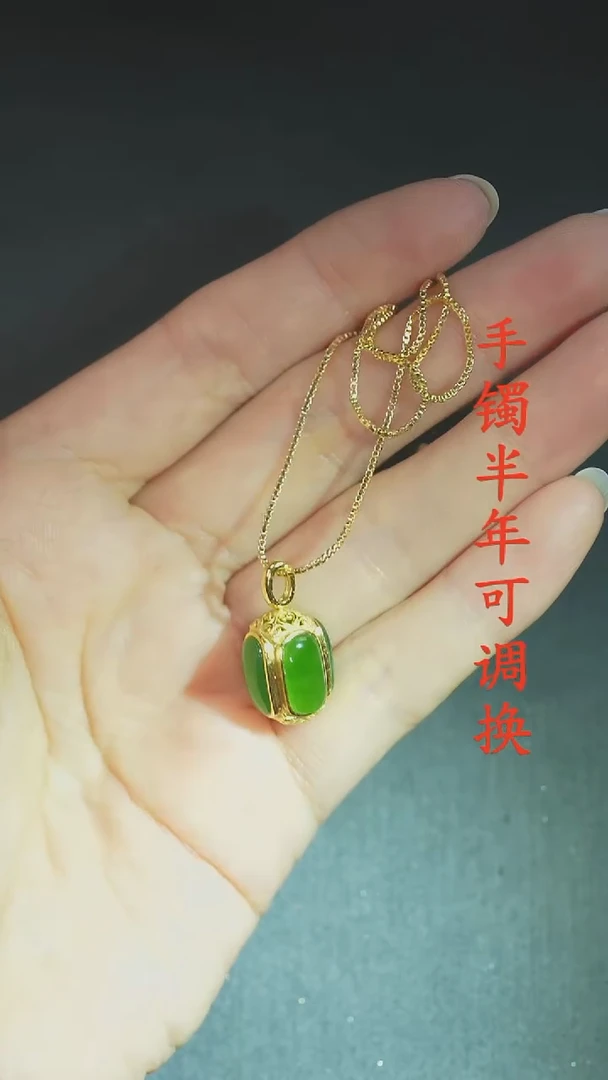 吊坠(赠链)未镶嵌和田玉（碧玉）老料辣绿