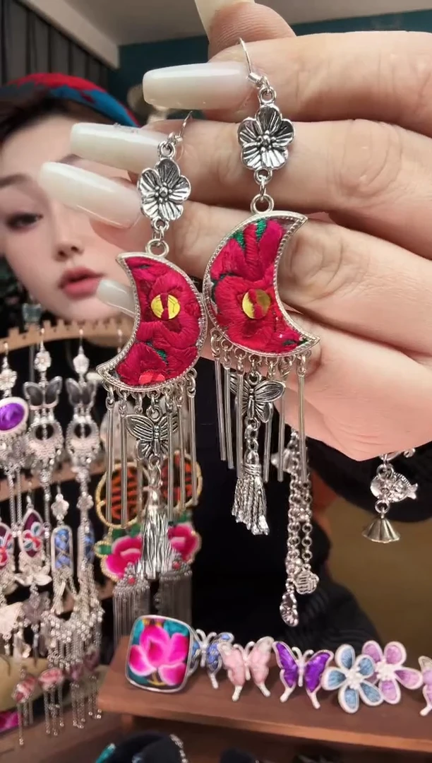 刺绣纯手工民族风刺绣耳环