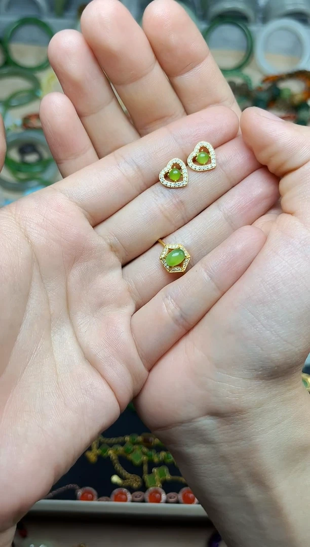 和田玉银S925镶嵌耳饰06一套