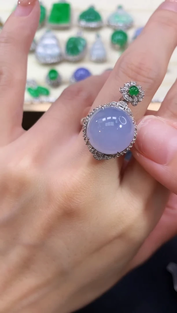 翡翠戒指18K金镶嵌蛋面|9800