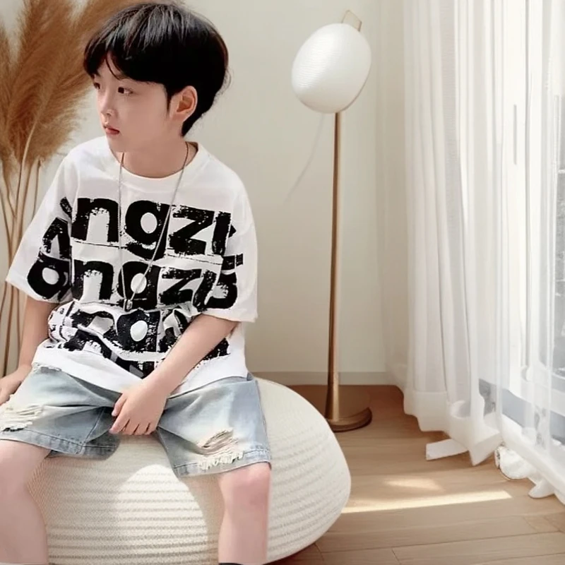 儿童网红夏季宽松潮流印花个性帅气休闲时尚男宝T恤