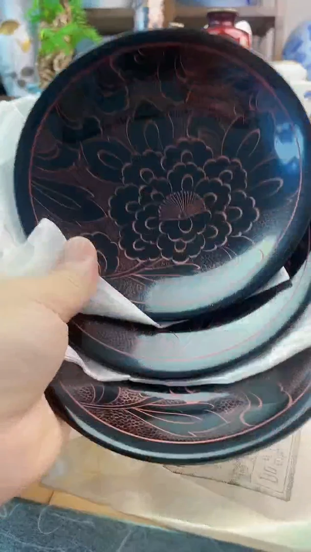 瓷片越****y轮岛涂大漆壶承3只