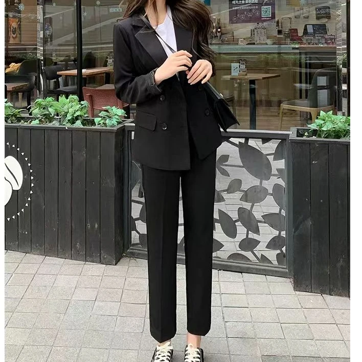 春秋新款气质双排扣西装西裤两件套4300