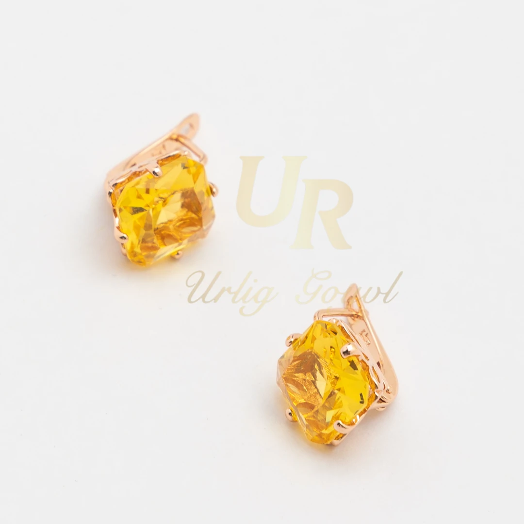 合金锆石耳饰 UR【顺丰包邮-无运费险】黄石扣 玫瑰金色民族耳饰