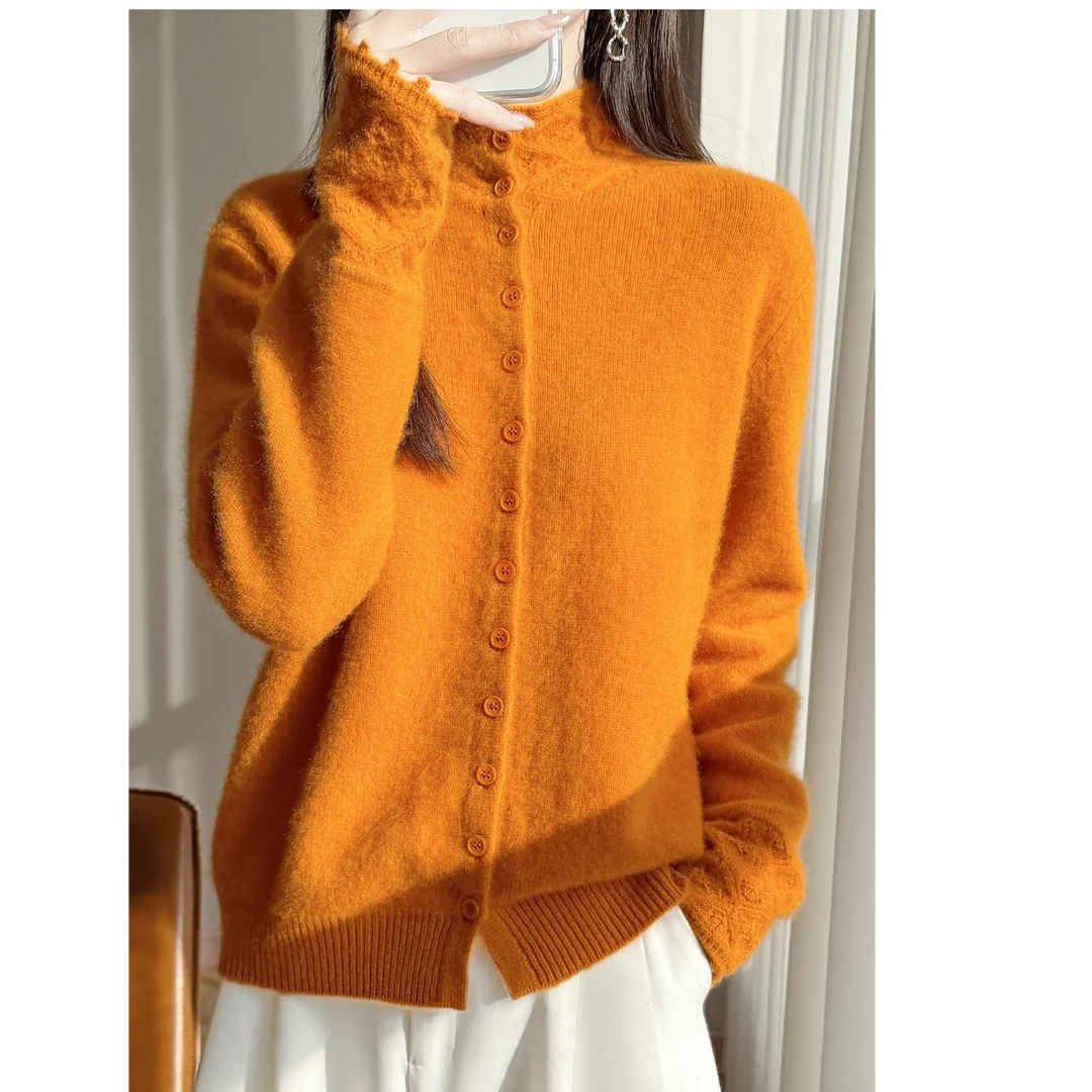 怡青创意3【加厚保暖 钩花花边】冬季新款重磅加厚保暖绵女开衫