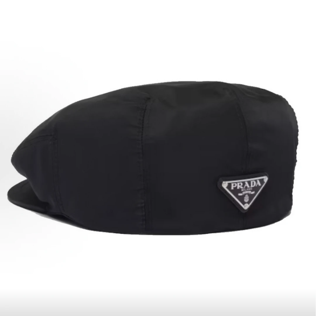99新 Prada/普拉达 汤/三角标 logo 黑色 贝雷帽 L