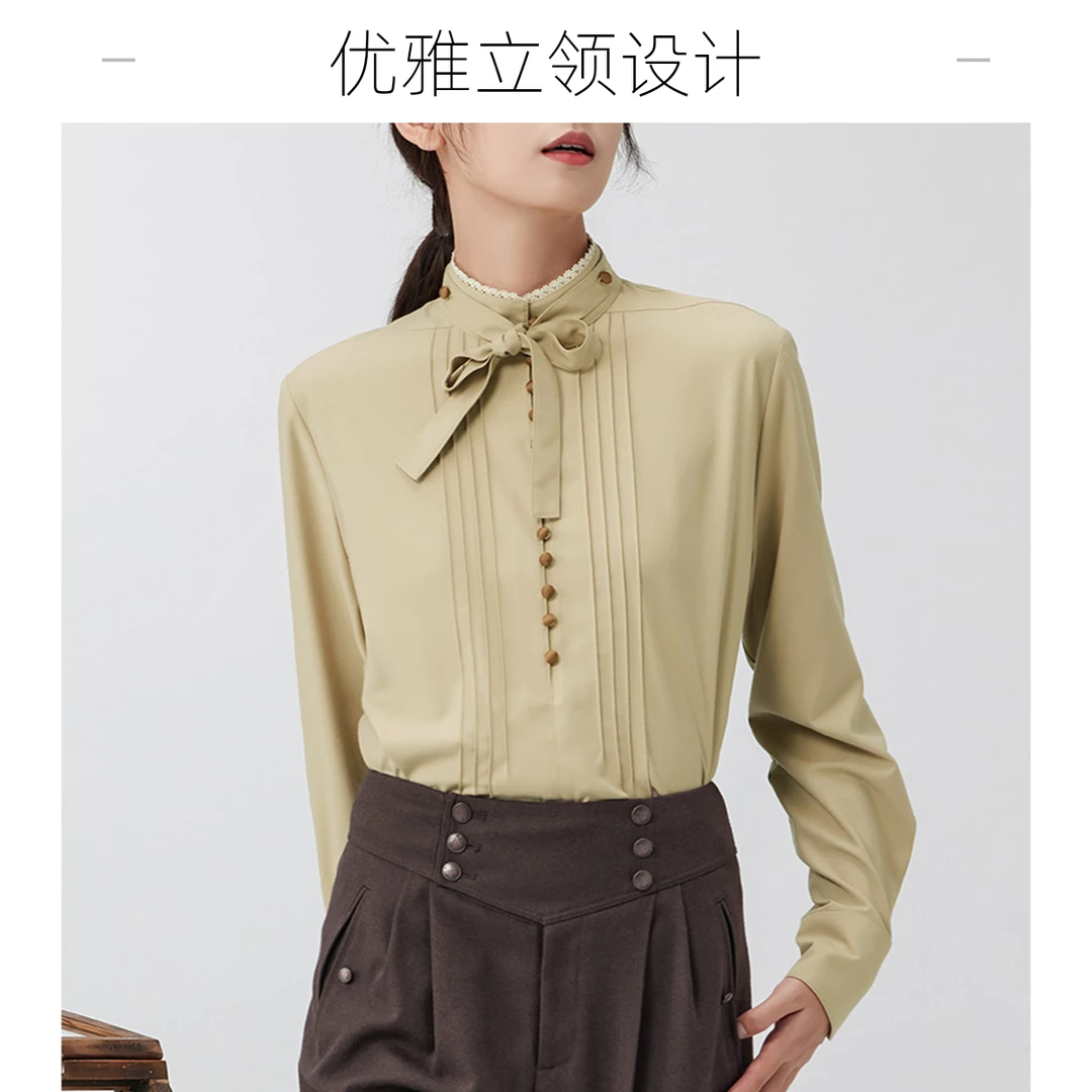 D-HARRY/迪哈利2023冬季新款复古可拆卸领结长袖衬衫DH234R96791D