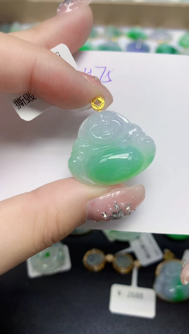颈饰18K金镶嵌翡翠天然缅甸翡翠A货翡翠百元以上9元证书费自理