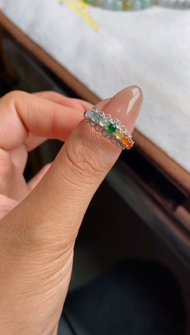 银S925镶嵌戒指翡翠天然A货翡翠