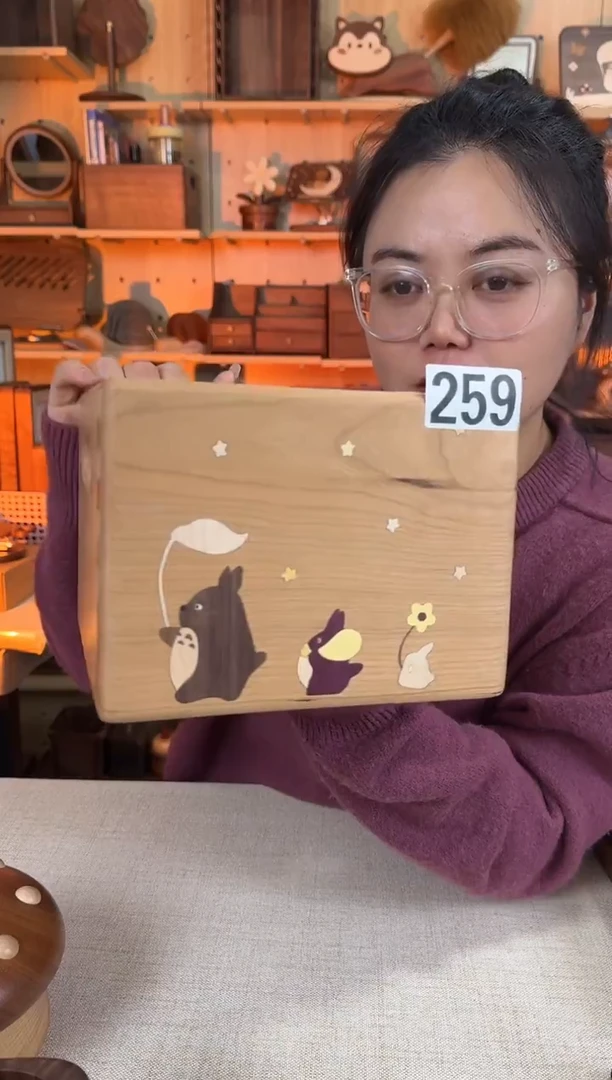 木259微瑕樱桃木龙猫方形收纳筐