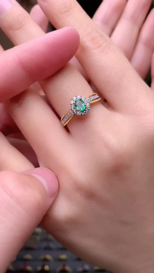 【闪购商品】祖母绿戒指银S925镶嵌戒指