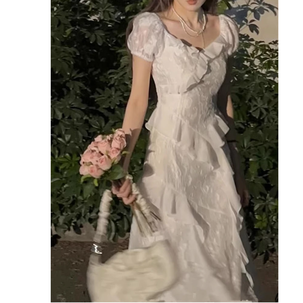 白色雪纺连衣裙仙女夏季气质绝美不规则洋气生日小礼服裙女