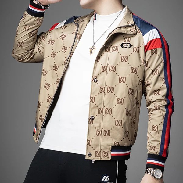 DRNL高端拼接休闲外套男潮牌印花薄款2025春秋新款男士立领夹克