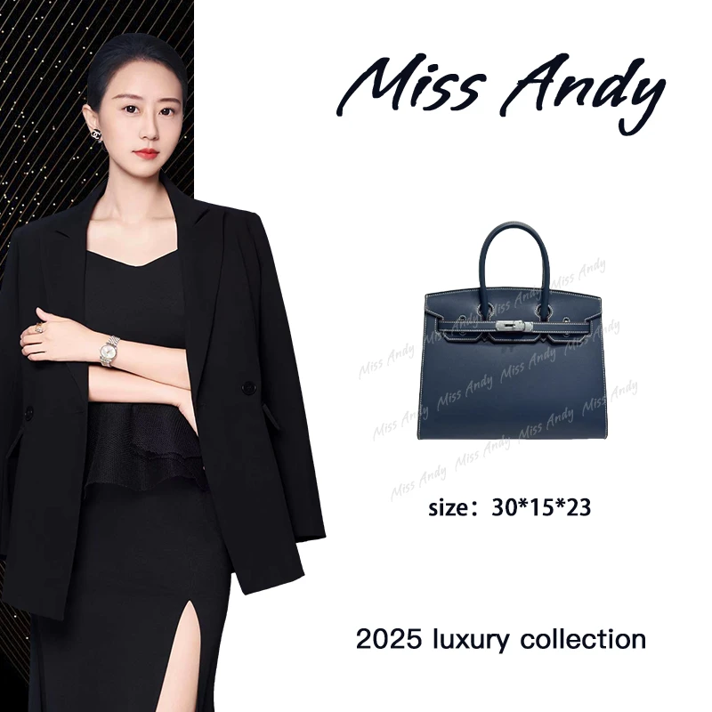 【Andy甄选】XKY-1236-藏蓝『Birkin』大＆马秋冬新款30银扣手提女包