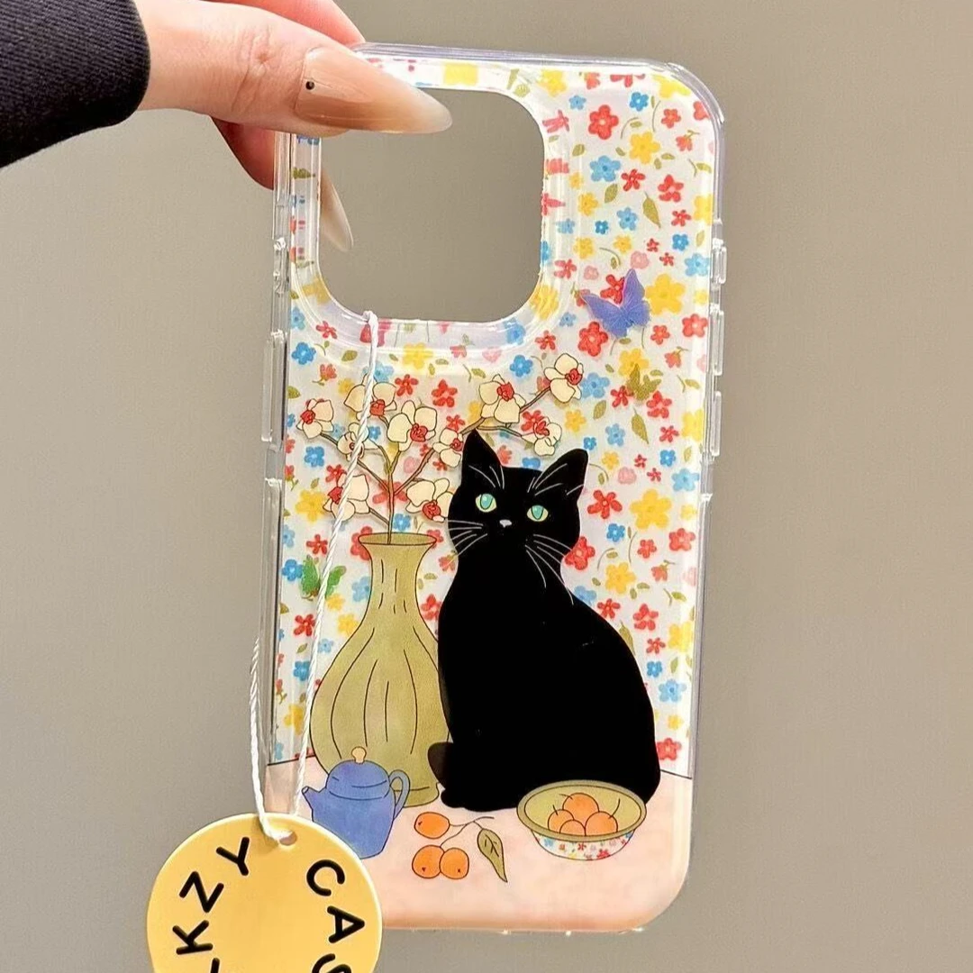 七壳子梅花小猫适用苹果华为vivo小米oppo女款iphone15/16/14