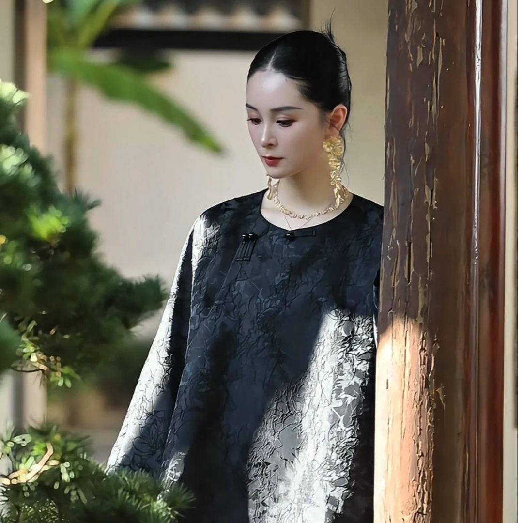 【辰辰专享】新中式国风女装上衣高档时尚提花衬衫复古盘扣圆领上衣