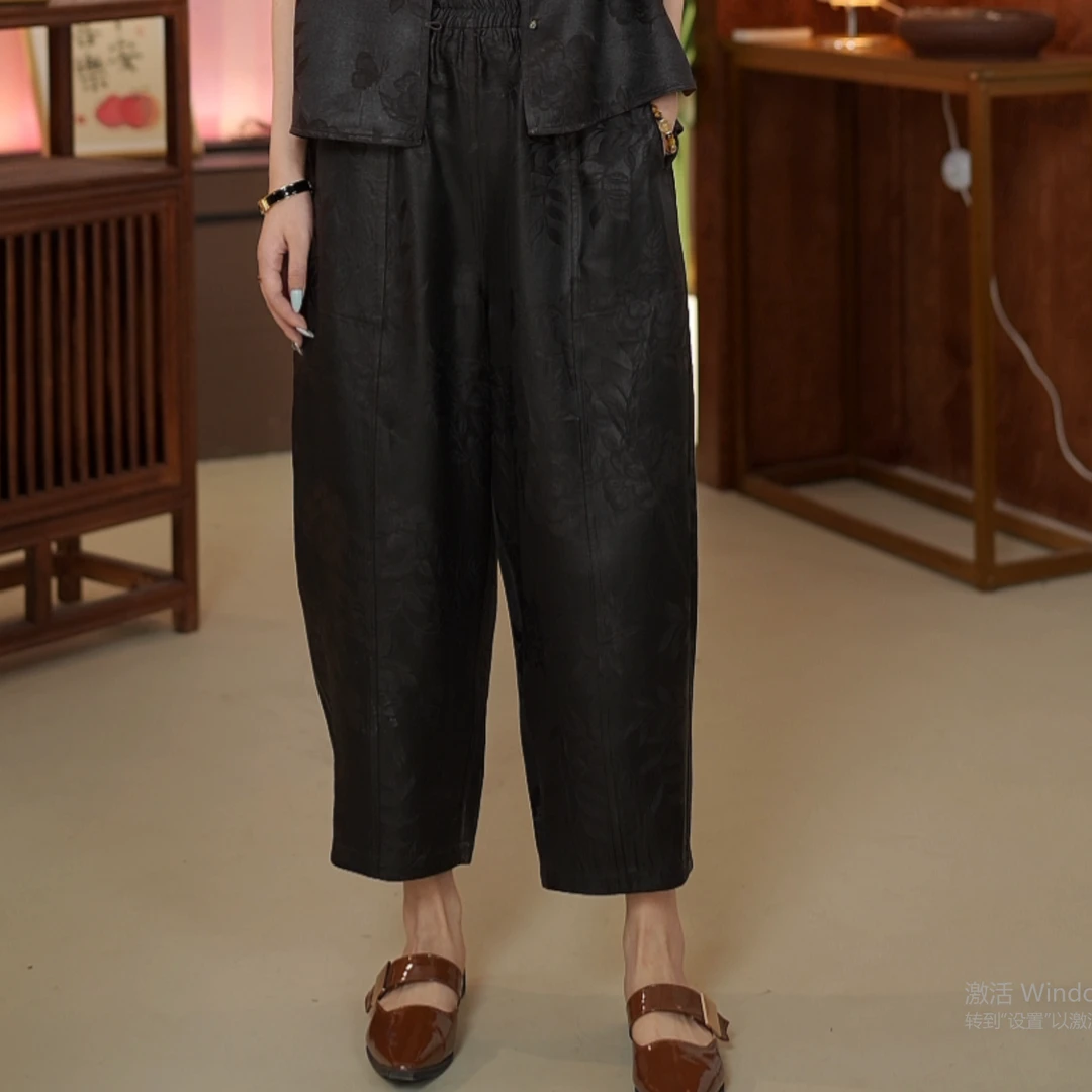 凌 新中式国风 花绸 香云纱 839268休闲复古花苞裤 L 85 23