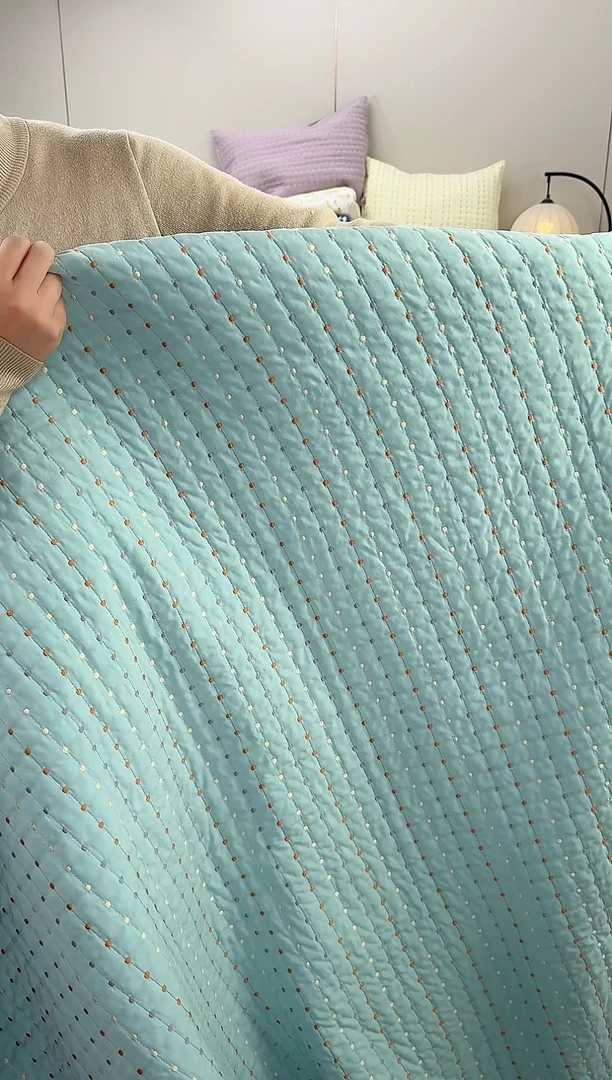 棉纯棉米粒绣薄荷绿200*230三件套