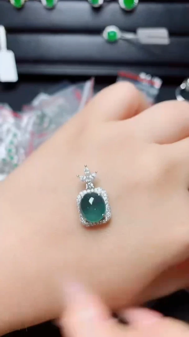 银S925镶嵌戒指翡翠  天然翡翠A货s925银镶