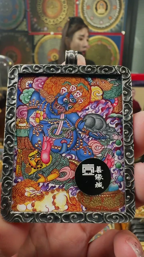吊坠壹善缘城手绘唐卡黑C
