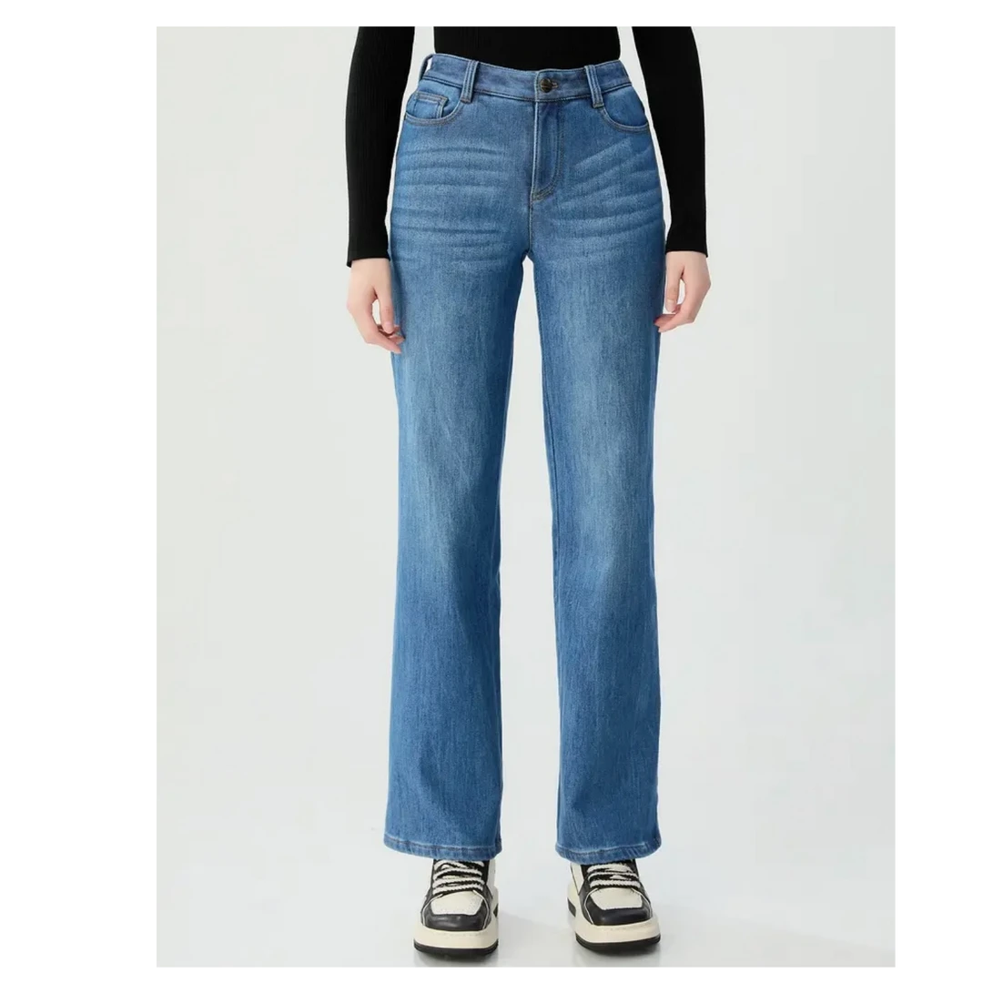 GIRDEAR/哥弟热力感时尚百搭休闲水洗直筒阔腿女裤牛仔裤1100270