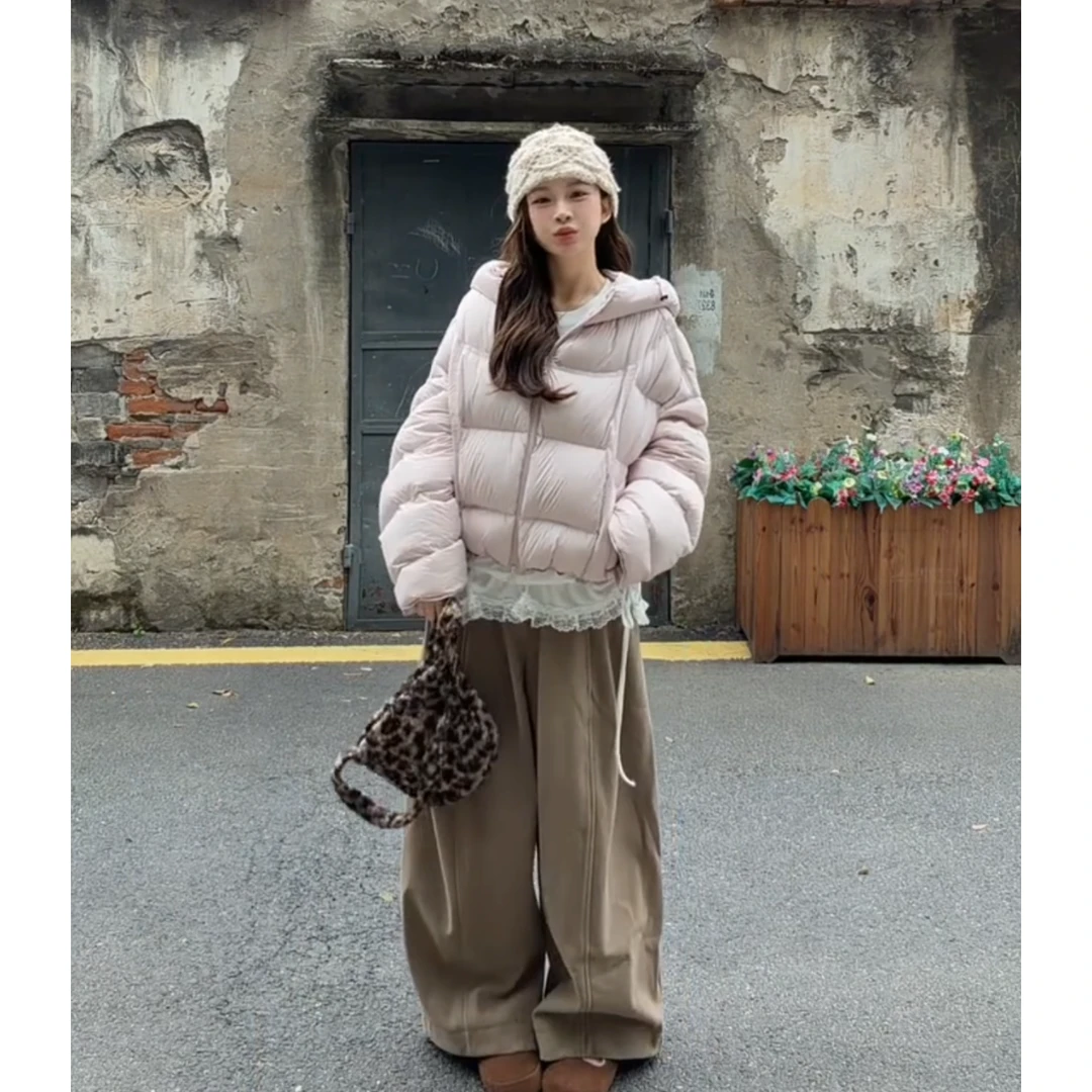 parkyeon秋冬新款慵懒风方块连帽面包棉服外套宽松阔腿休闲裤套装