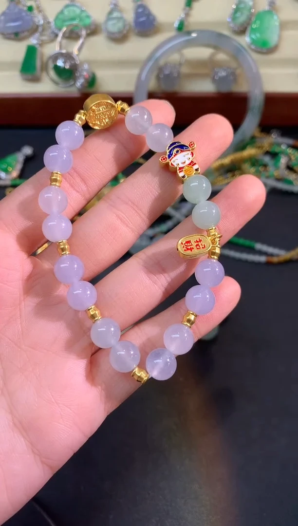 足金镶嵌手链翡翠手串|8000+400