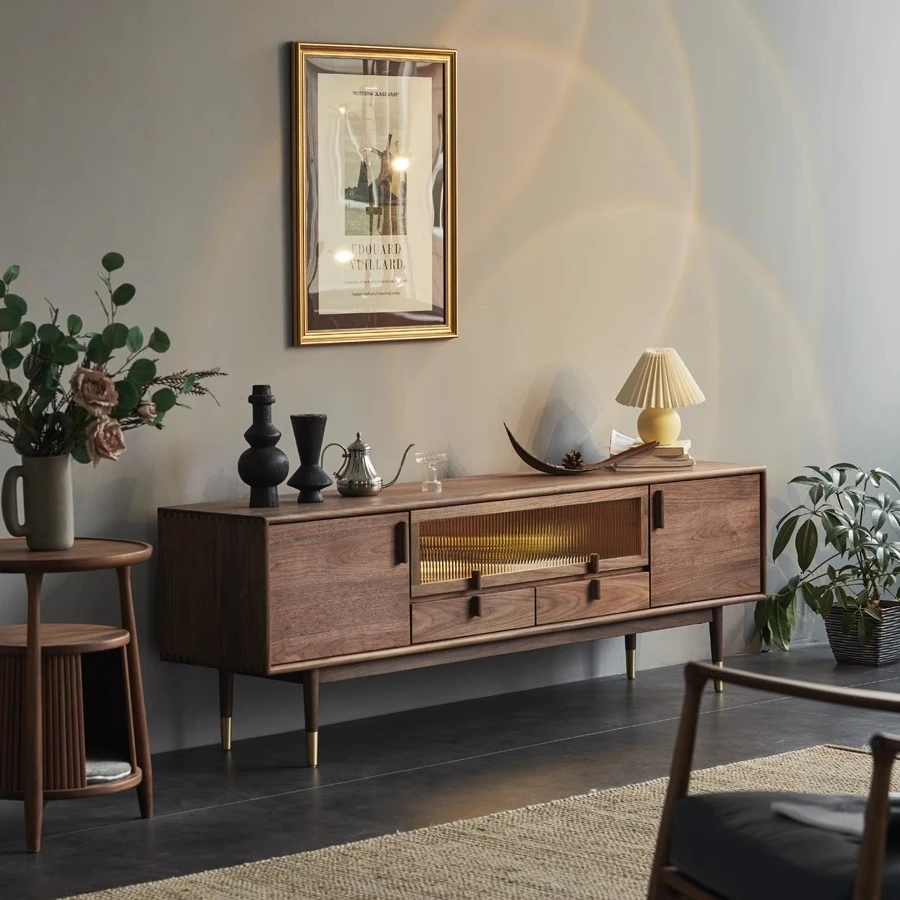 朴愫木作 卡西法电视柜 黑胡桃实木柜 原创设计 北欧落地客厅储物