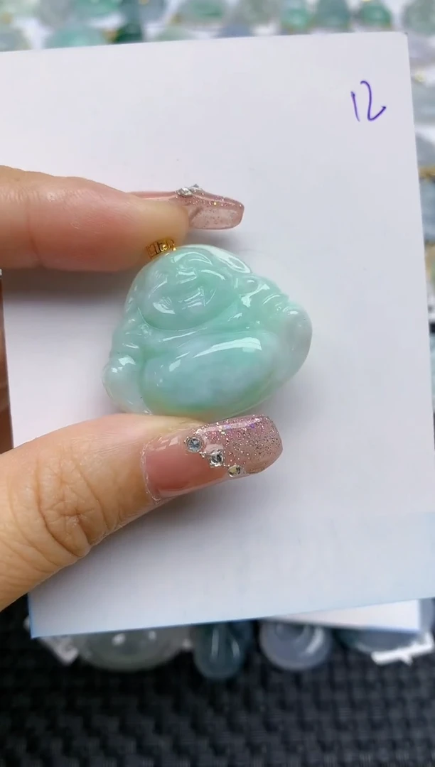 【闪购商品】翡翠挂件18K金镶嵌天然A货翡翠 12