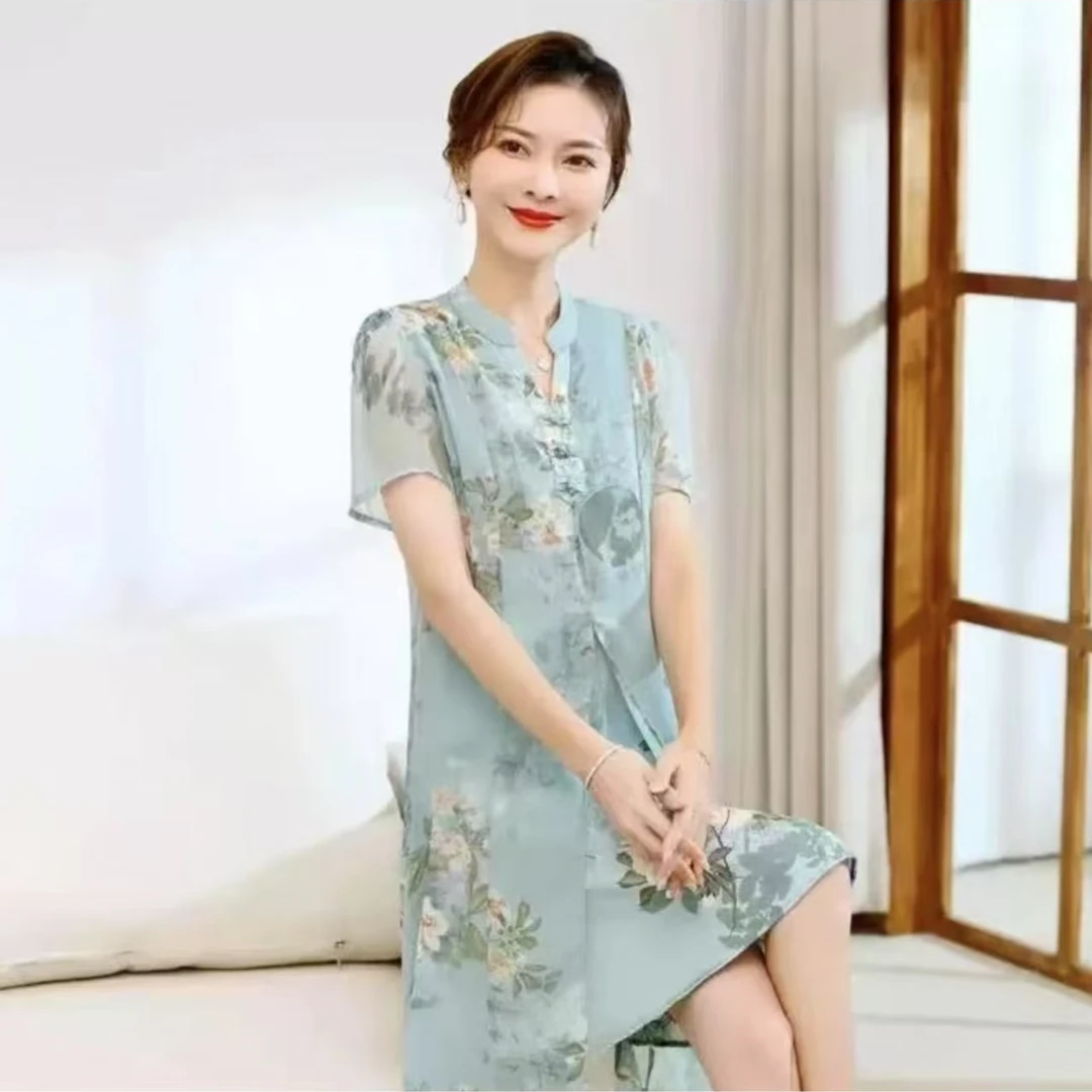 RR46-R法式百搭气质大码极简风假两件连衣裙休闲显瘦时尚夏季