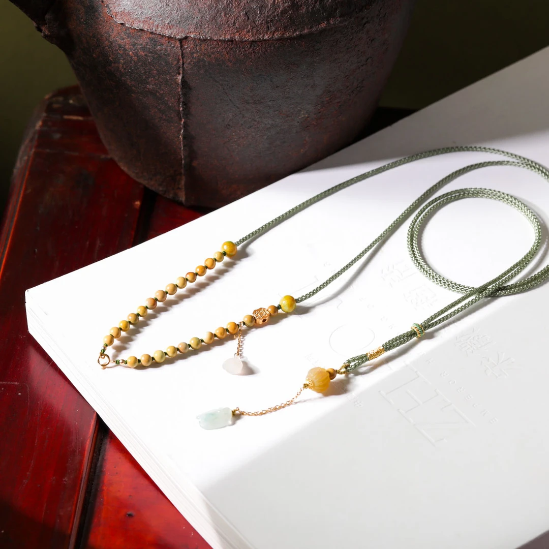 【意婵】《秋色》天然高品原矿高瓷绿松石万能链18k金翡翠盐源-911690