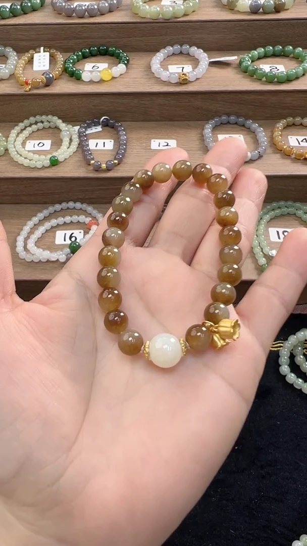 【闪购商品】和田玉手串银S925镶嵌8m糖单圈