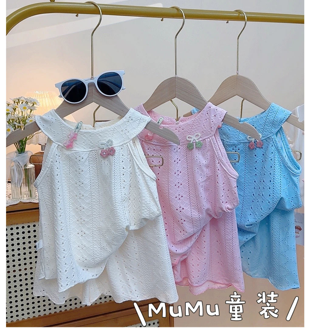 2025新款女童裙子夏天薄款套装女孩裙子透气公主裙洋气无袖套装