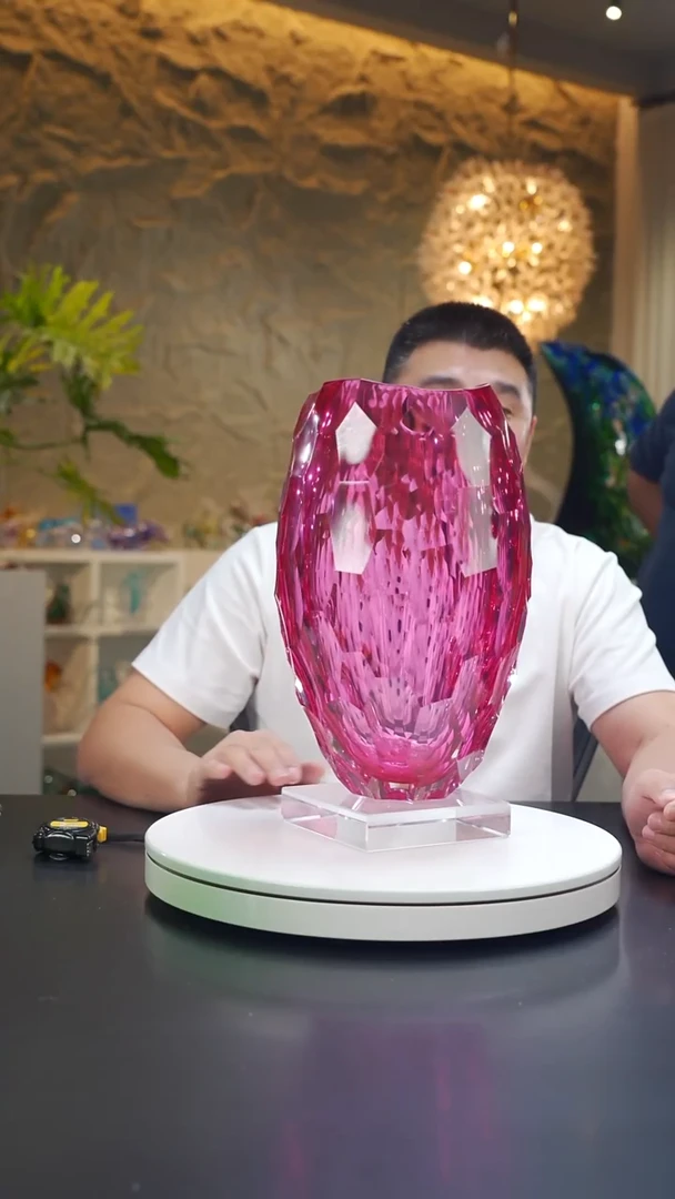 琉璃九*金红色不规则凹面花器