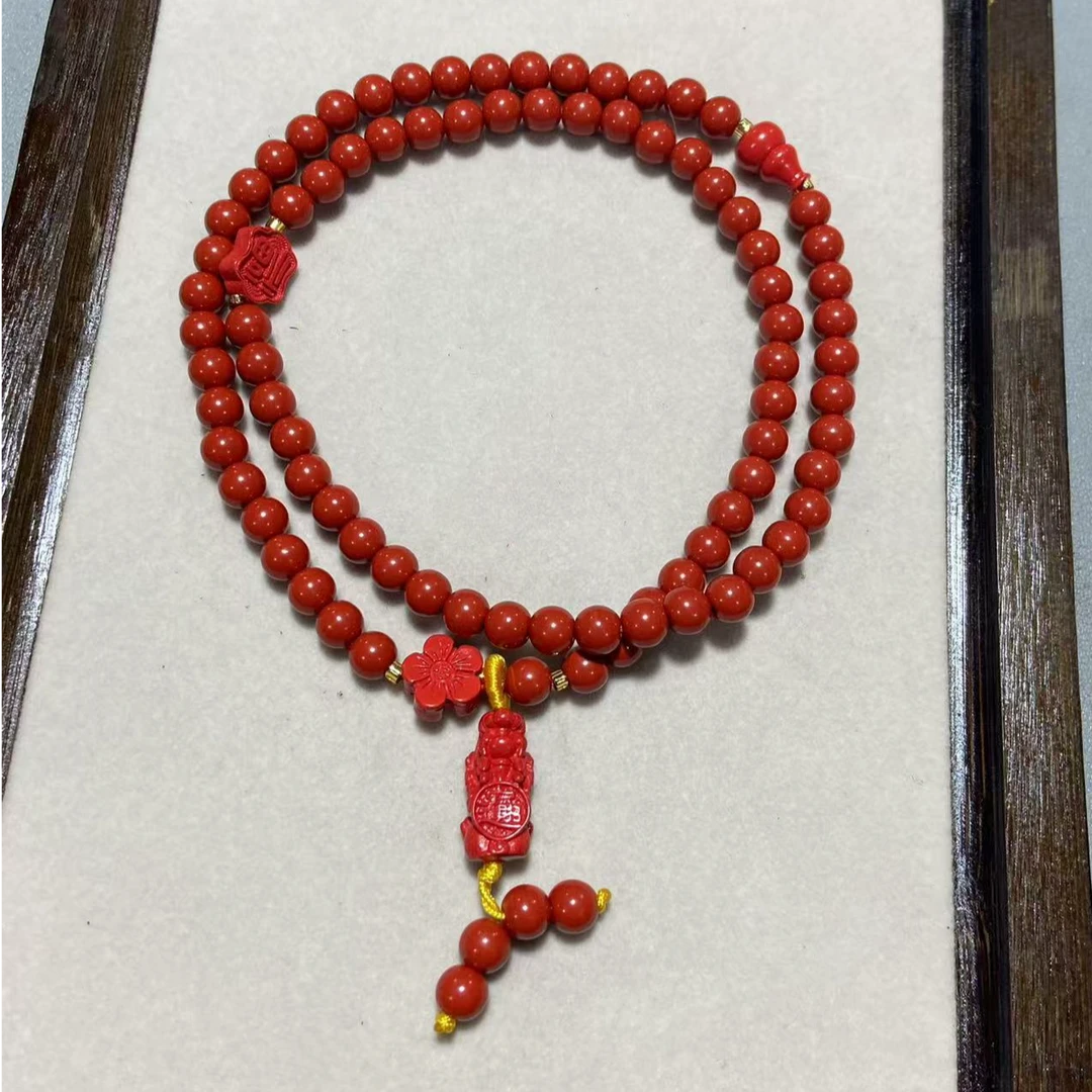 含辰砂工艺品C486辰砂手串帝王砂圆珠卡0.6多圈手串