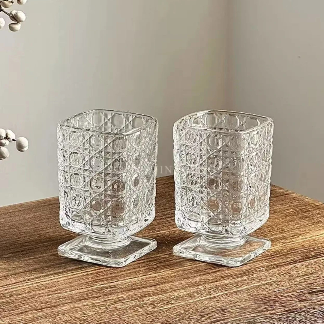 【双支装】创意四角水杯玻璃杯小容量果汁杯家用办公室透明水杯